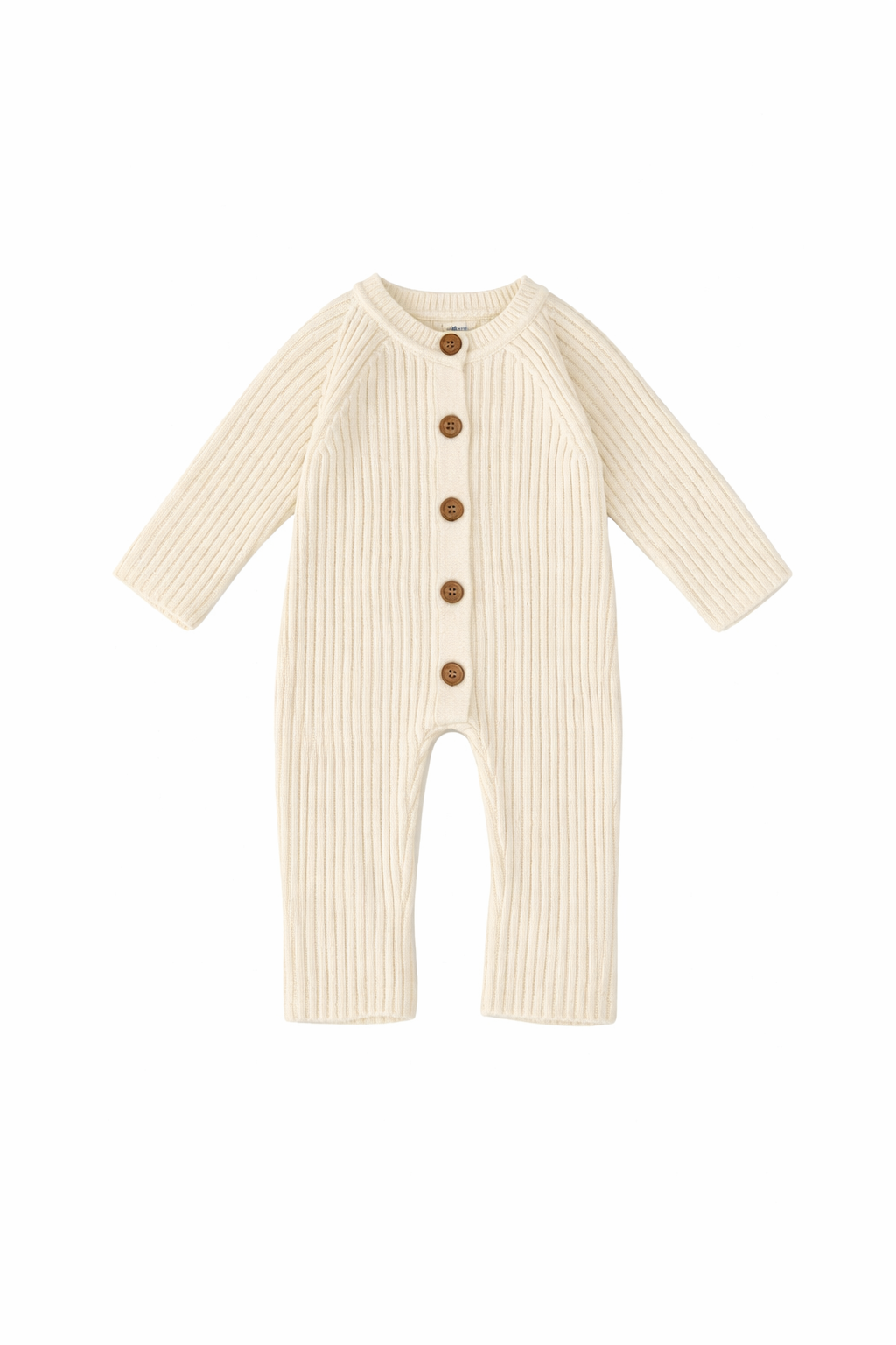 Ribbed Knit Romper with Wooden Buttons