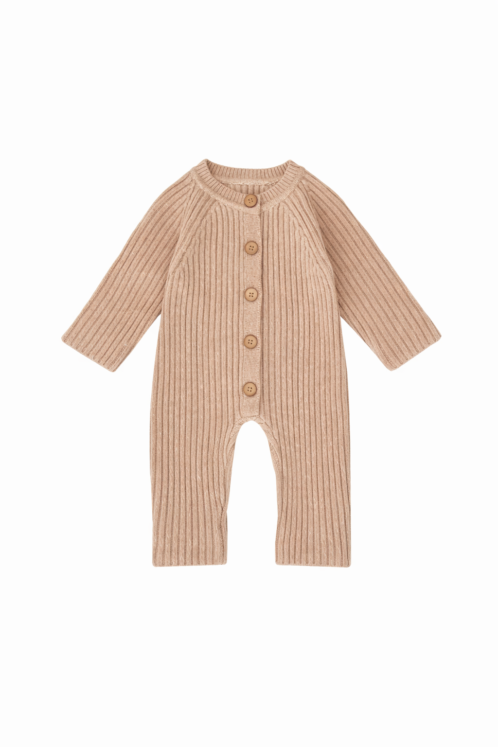 Ribbed Knit Romper with Wooden Buttons