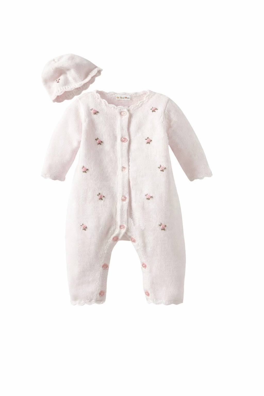Embroidered Romper Set with Bonnet - White