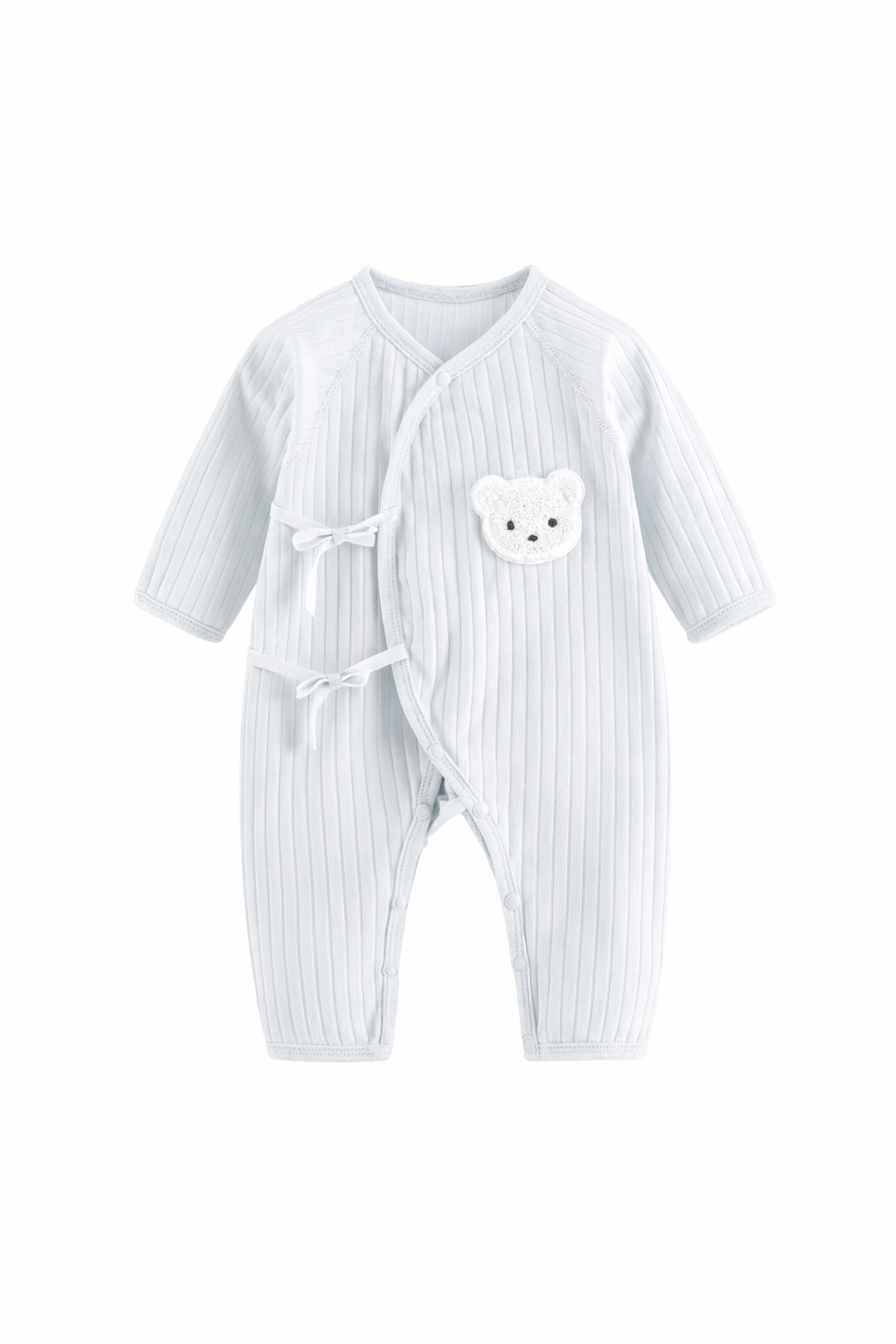Ribbed Wrap Romper with Bear Patch