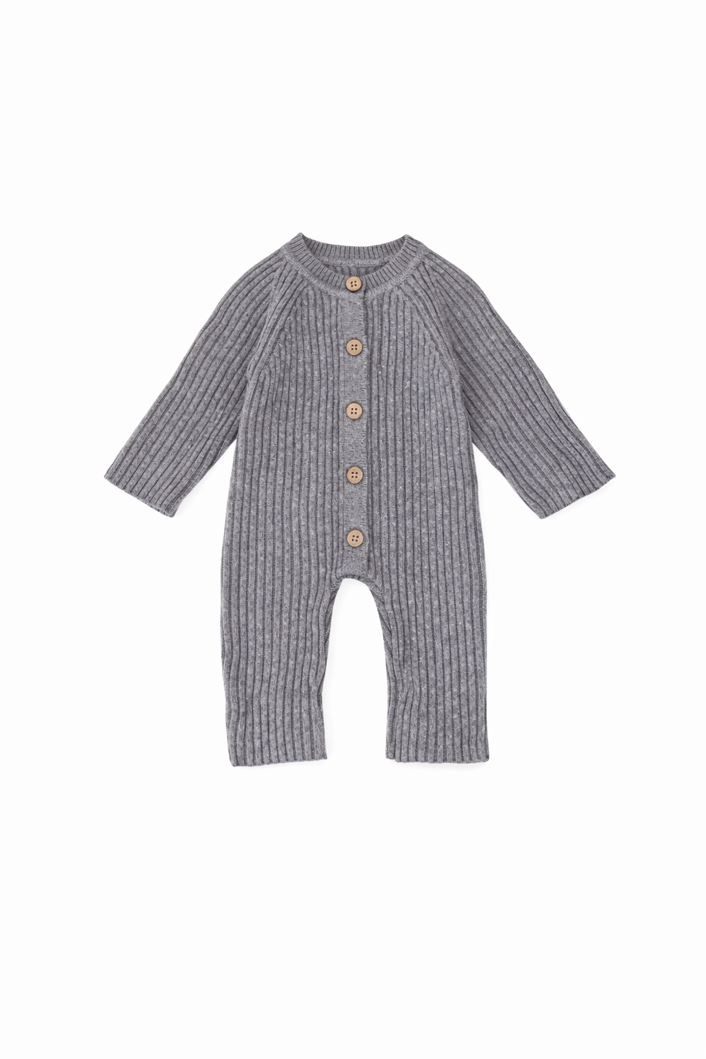 Ribbed Knit Romper with Wooden Buttons