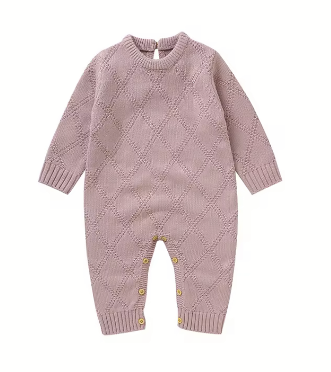 Pink Diamond Pattern Knit Romper - Organic Cotton