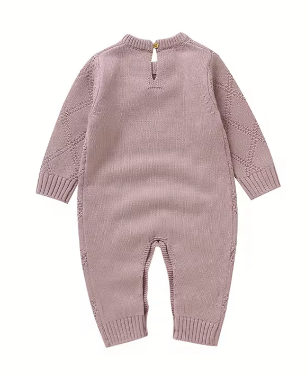 Pink Diamond Pattern Knit Romper - Organic Cotton