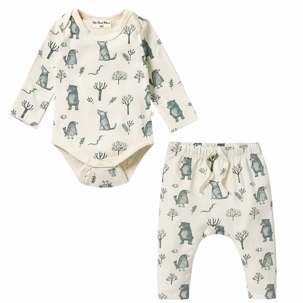 Baby Cotton Long Sleeve Bodysuit with Woodland Animal Print