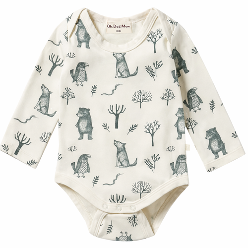 Baby Cotton Long Sleeve Bodysuit with Woodland Animal Print