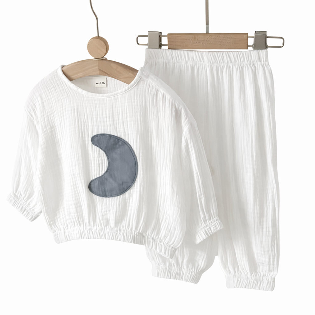 Baby Cotton Textured Set with Moon Applique