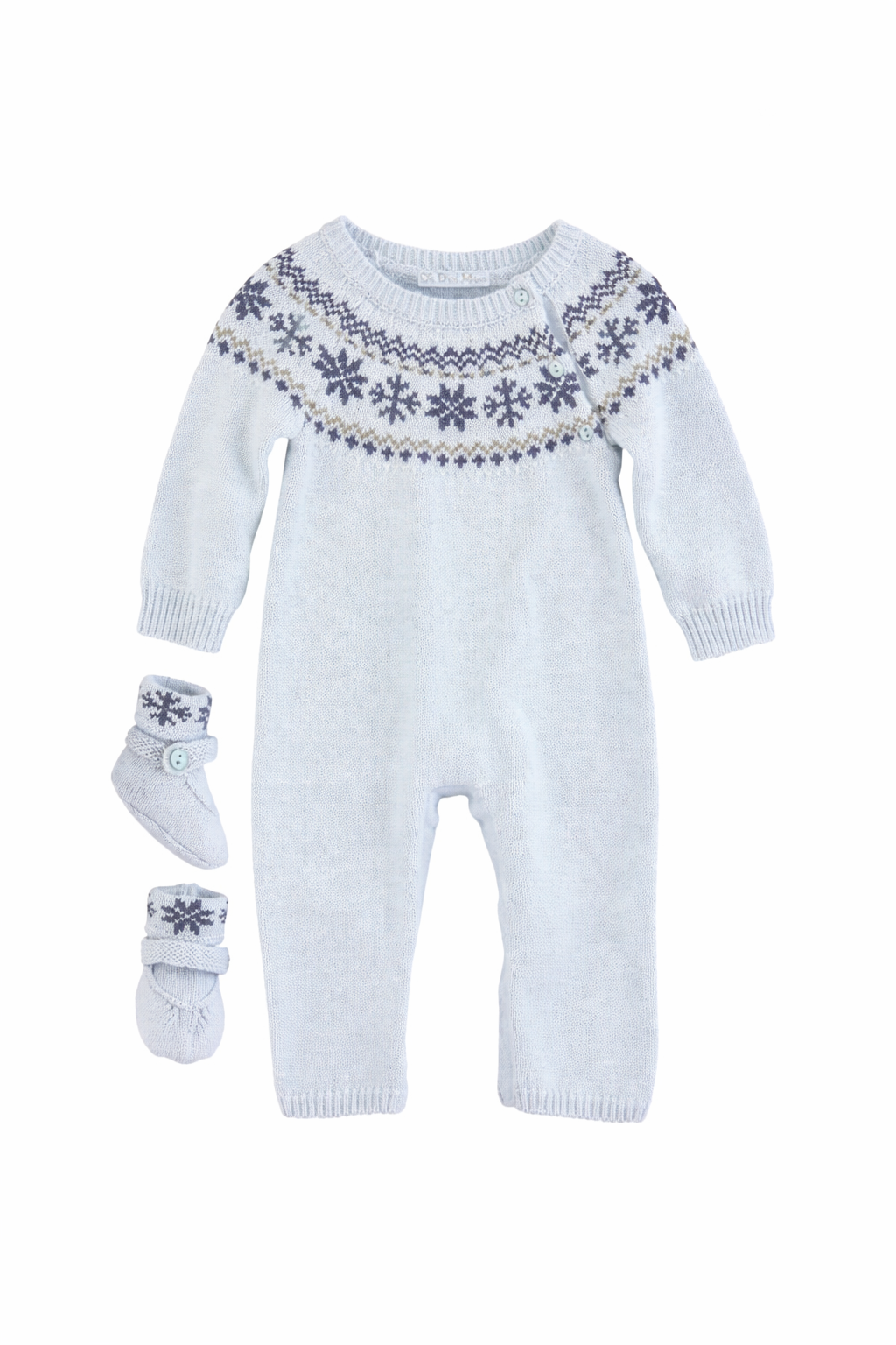Fair Isle Knit Romper Set with Socks - White