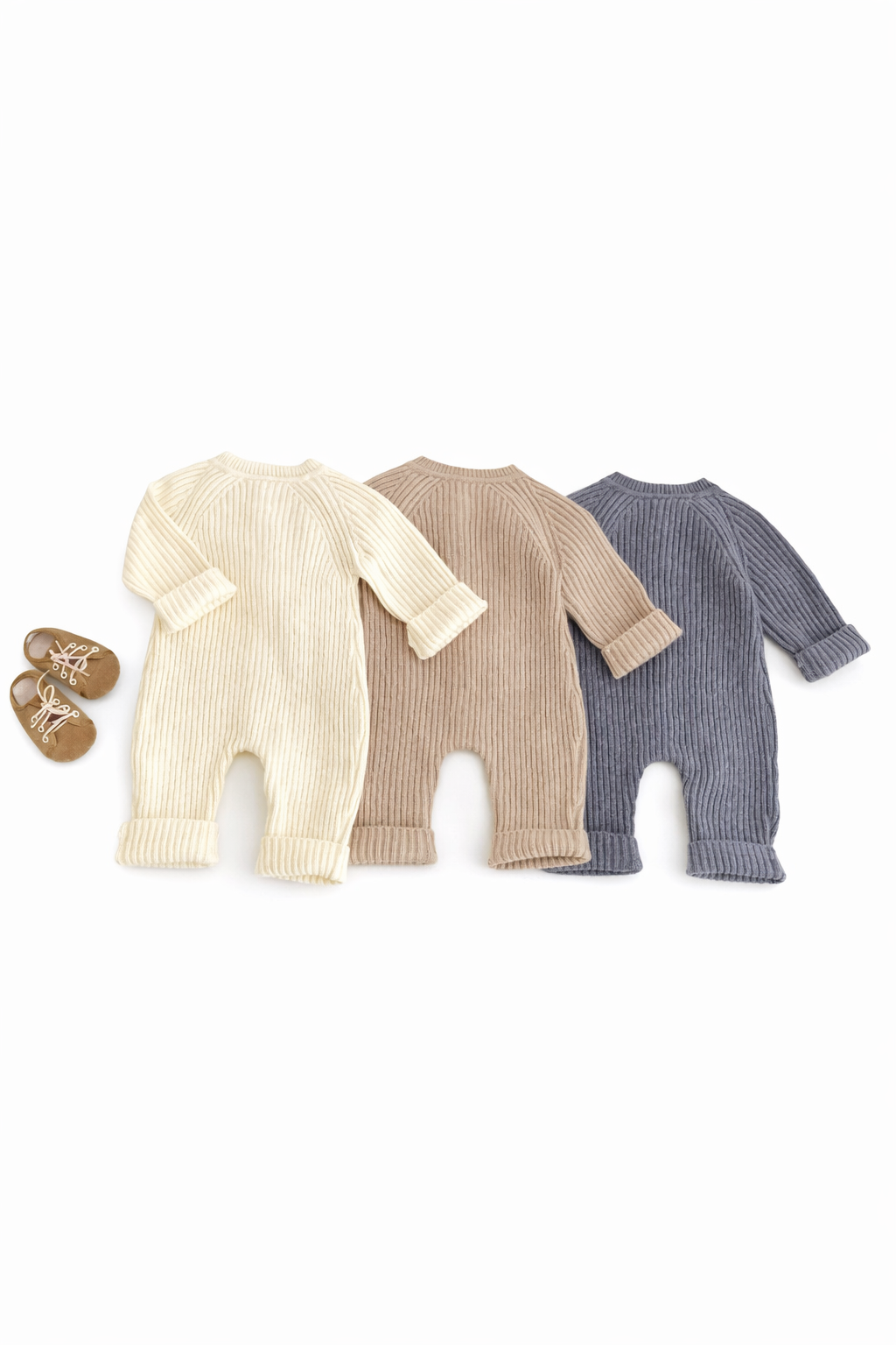 Ribbed Knit Romper with Wooden Buttons